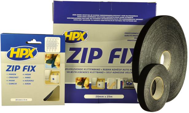 Pack ruban Zip Fix noir HPX 20mm X 5m surface crochet et sangle