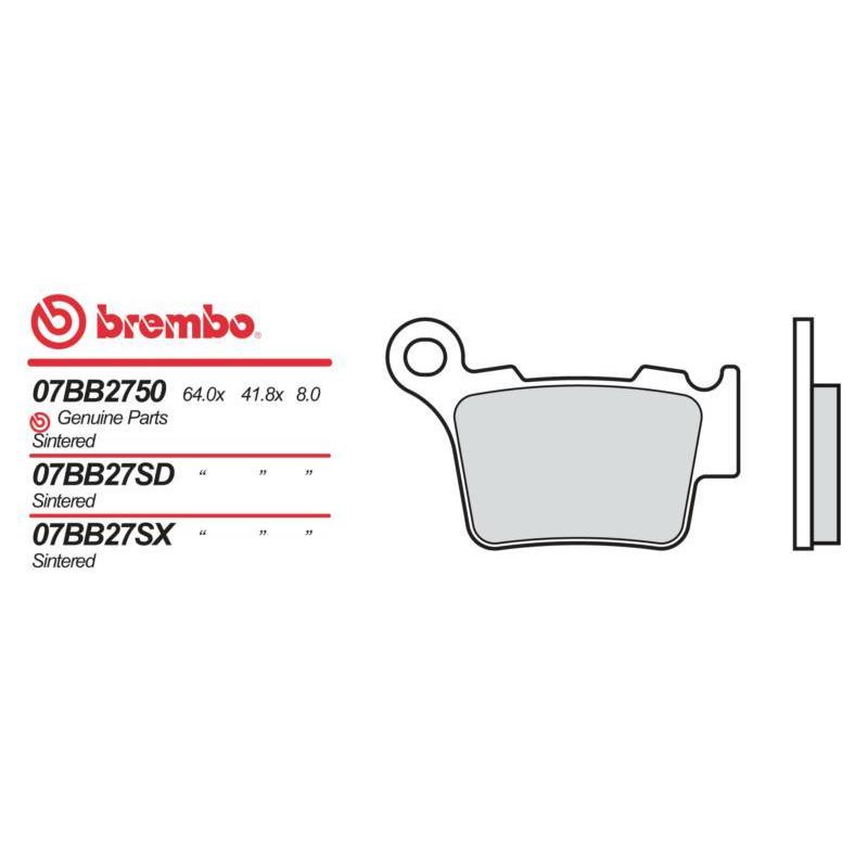 Plaquettes de frein métal fritté marque Brembo 07BB27SD | Compatible Motocross, Moto