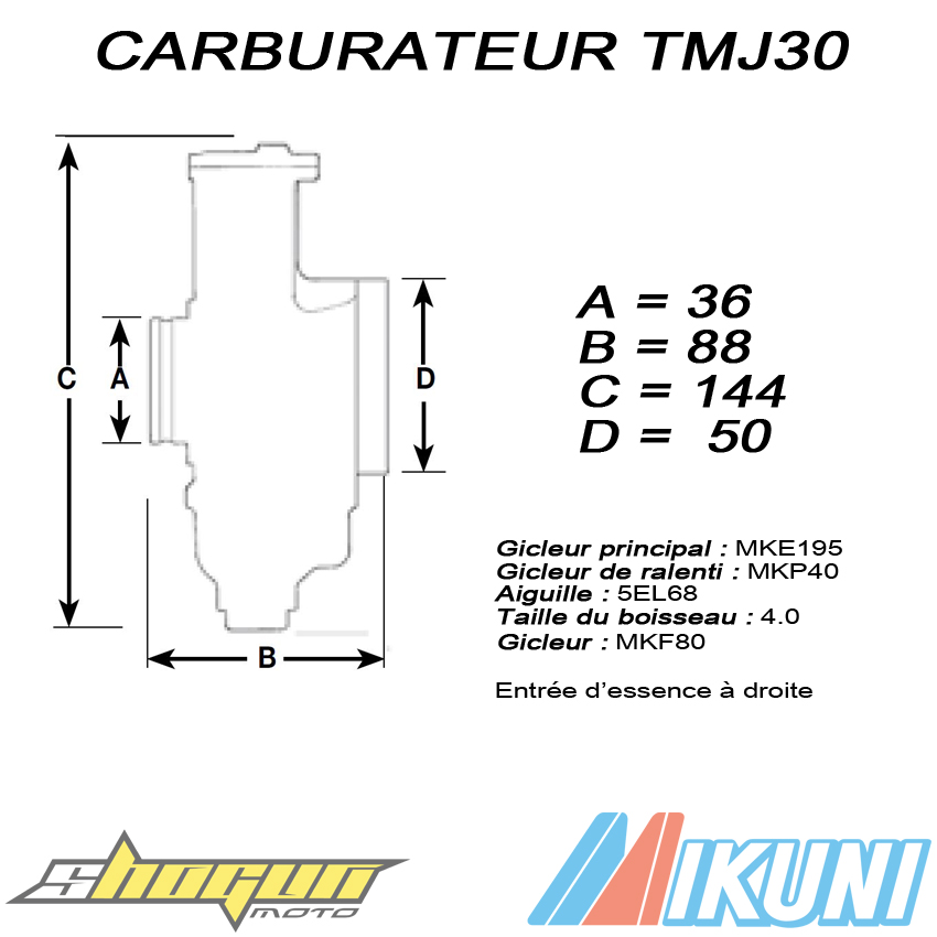 Carburateur Mikuni TMJ30 POWER-JET MKA195 MKP40 MKF80 5EL68 622-N9 BOIS4.0