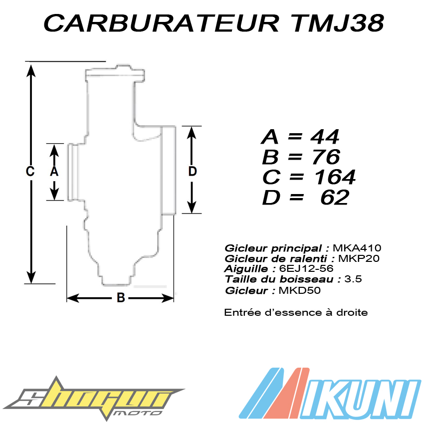 Carburateur Mikuni TMJ38 POWER-JET MKA410 MKP20 MKD50 BTX3.5 633-R6 6EJ12-56