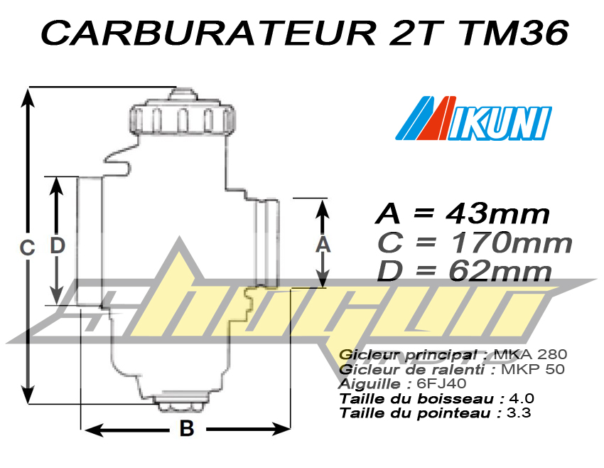 Carburateur Mikuni TM36 2T STANDARD MKA280 MKP50 6FJ40 389-Q6 BOIS4.0 POINT3.3
