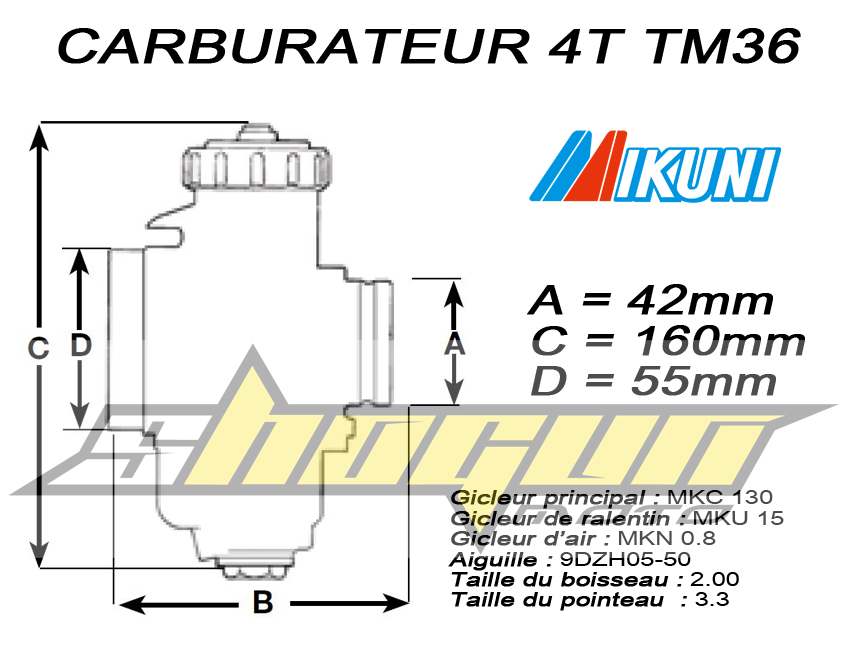 Carburateur Mikuni TM36 4T A POMPE MKC130 MKU15 MKN0.8 568-P6 9DZH05-50