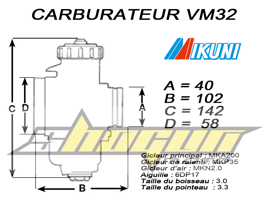 Carburateur Mikuni VM32 VIS A DROITE