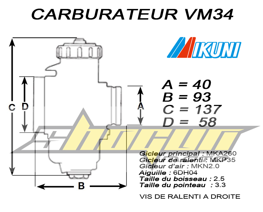 Carburateur Mikuni VM34 VIS A DROITE