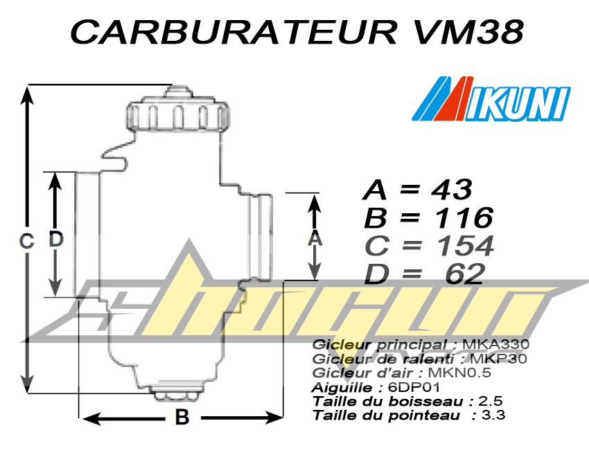 Carburateur Mikuni VM38 STANDARD MKA330 MKP30 BOIS 2.5 MKN0.5 6DP01 166-Q2
