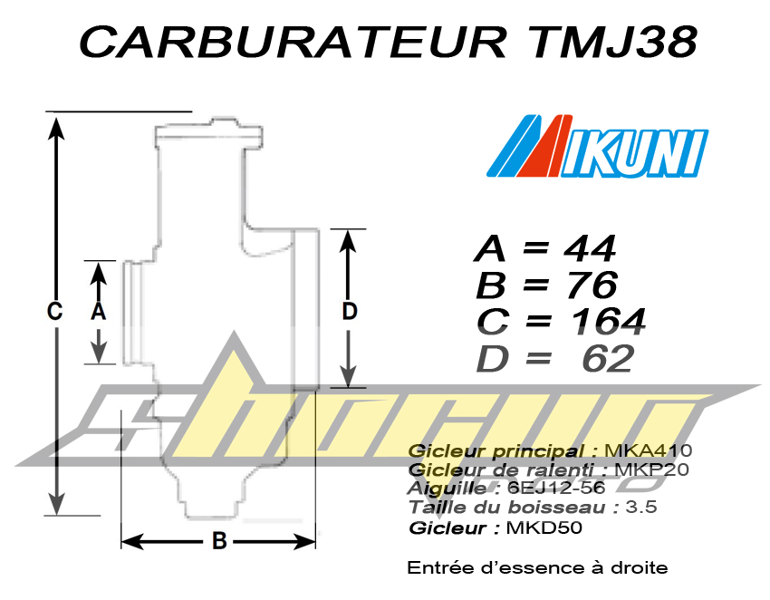 Carburateur Mikuni TMJ38 POWER-JET MKA410 MKP20 MKD50 BTX3.5 633-R6 6EJ12-56
