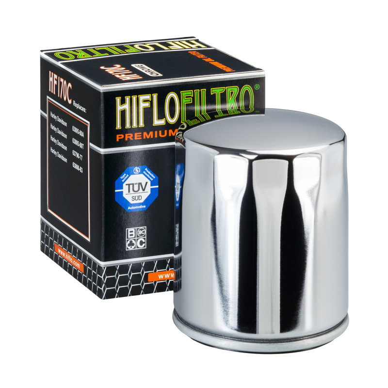 Filtre à huile Chromé HF170C marque Hiflofiltro | Compatible HARLEY DAVIDSON
