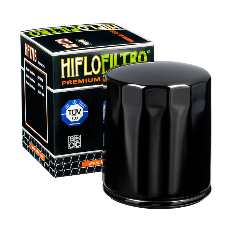 Filtre à huile noir brillant HF171B Hiflofiltro | HARLEY DAVIDSON, BUELL