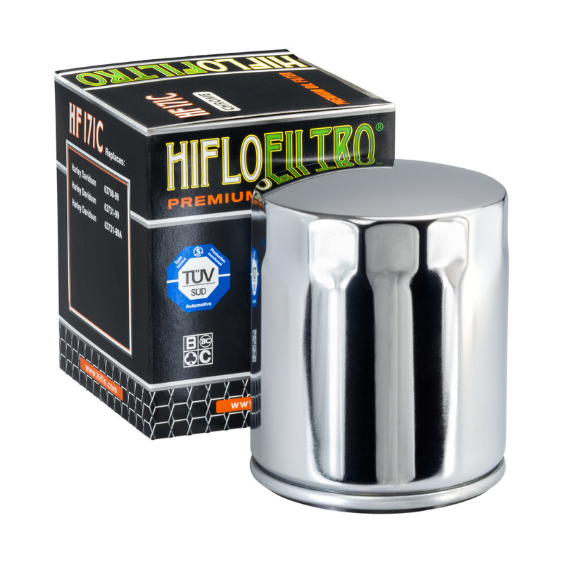 Filtre à huile Chromé HF171C marque Hiflofiltro | HARLEY DAVIDSON, BUELL