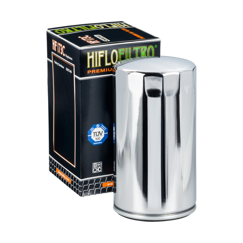Filtre à huile Chromé HF173C marque Hiflofiltro | Compatible HARLEY DAVIDSON