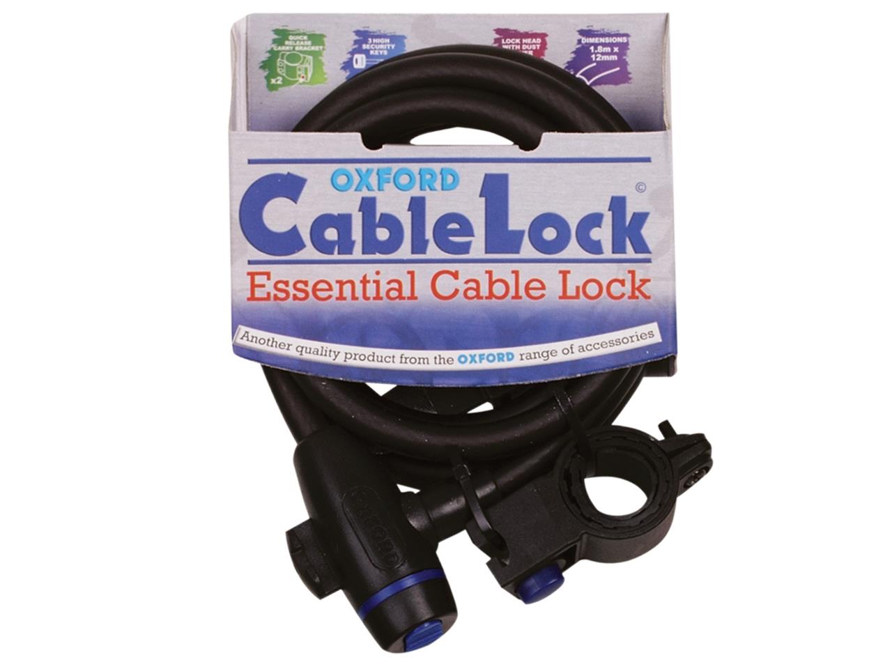 Antivol type câble Oxford Cablelock 1.8m x 12mm couleur fumé