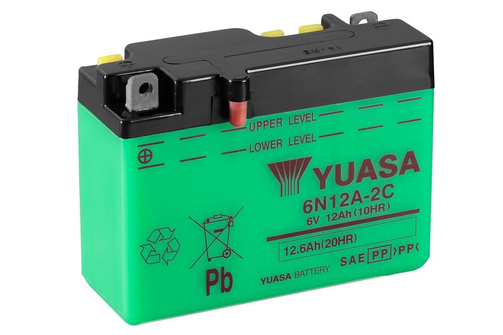 Batterie 6N12A-2C/B54-6 marque Yuasa type conventionnelle sans pack acide