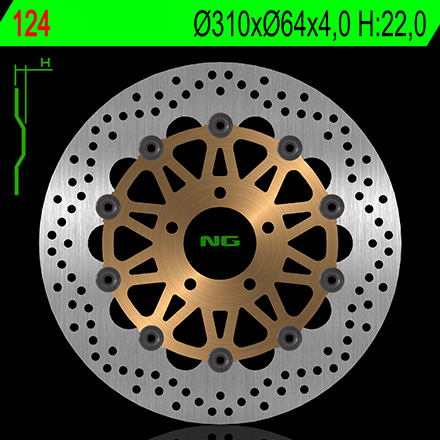Disque de frein flottant avant droit marque NG : 124 | GSX R 750 (88-95), 1100 (89-96), W 1100