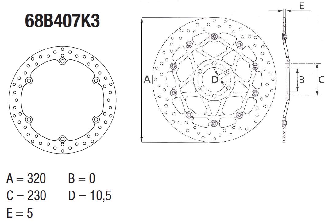 Disque de frein fixe Brembo Oro 68B407K3 | CB F 500, 650, CB X (PC46) 500, CBR F 650
