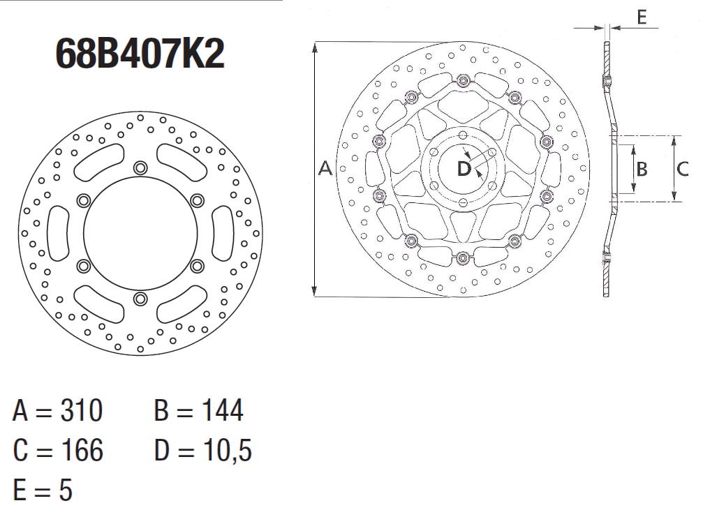Disque de frein fixe Série Oro marque Brembo 68B407K2 | Compatible Moto TRIUMPH