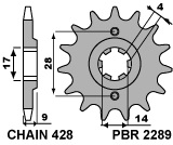 Pignon marque PBR acier standard 428