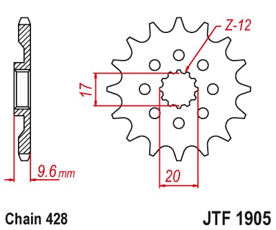 Pignon marque JT sprockets acier standard 428