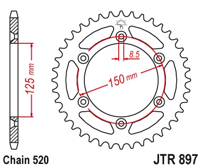 Couronne marque JT Sprockets type acier standard 897 520