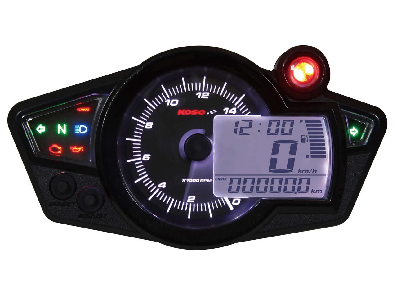 Compteur de vitesse marque Koso RX1N+ GP Style II multifonctions fond couleur noir universel