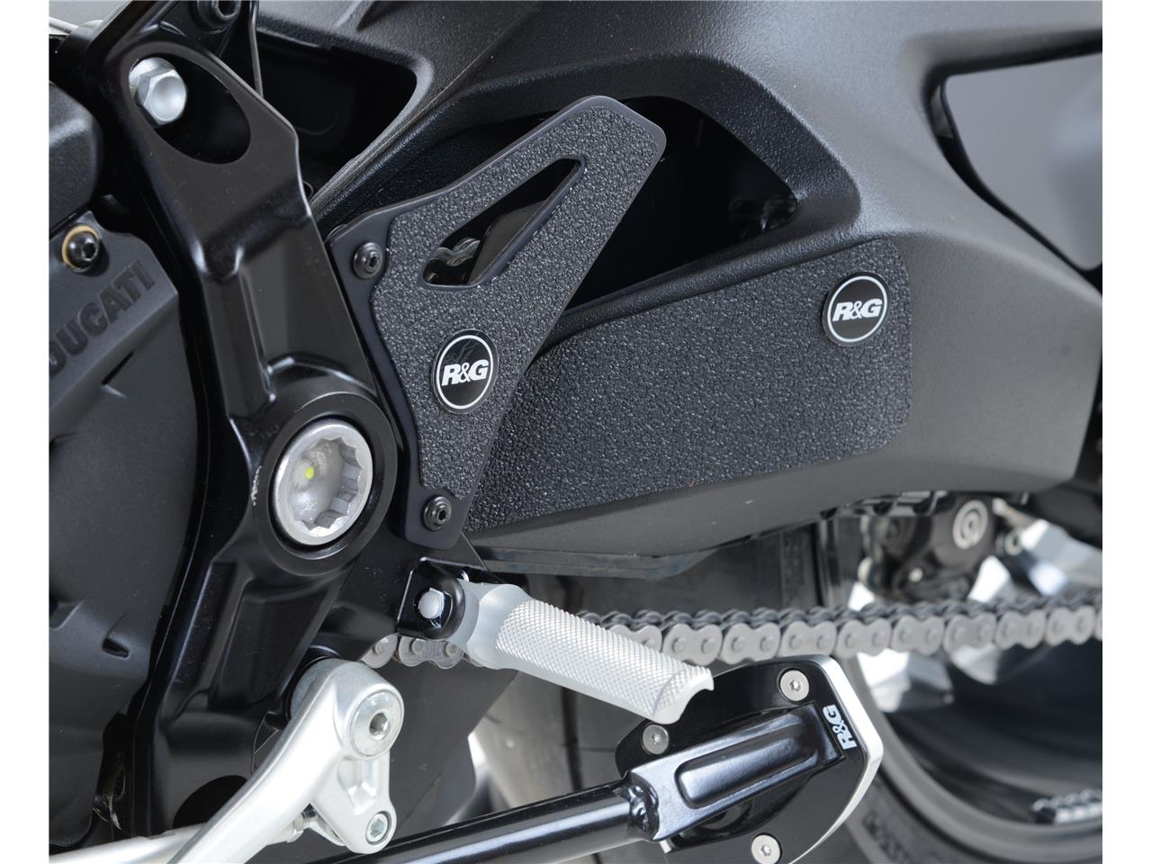 Adhésif anti-frottement marque R&G RACING bras oscillant/platines talon noir 4 pièces Ducati Monster 1200 R