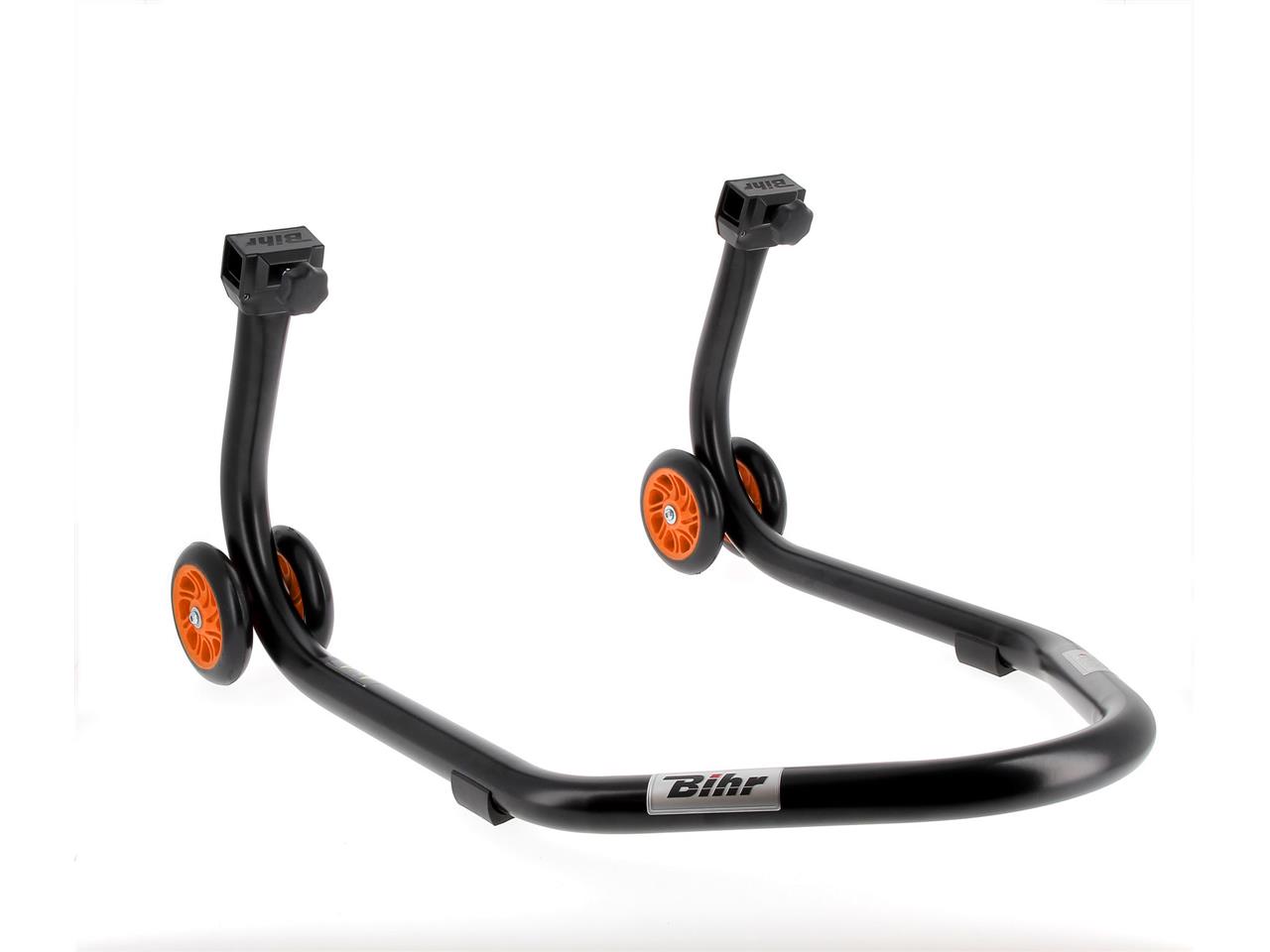 Béquille arrière marque Bihr Home Track supports en "L" couleur noir mat roues orange