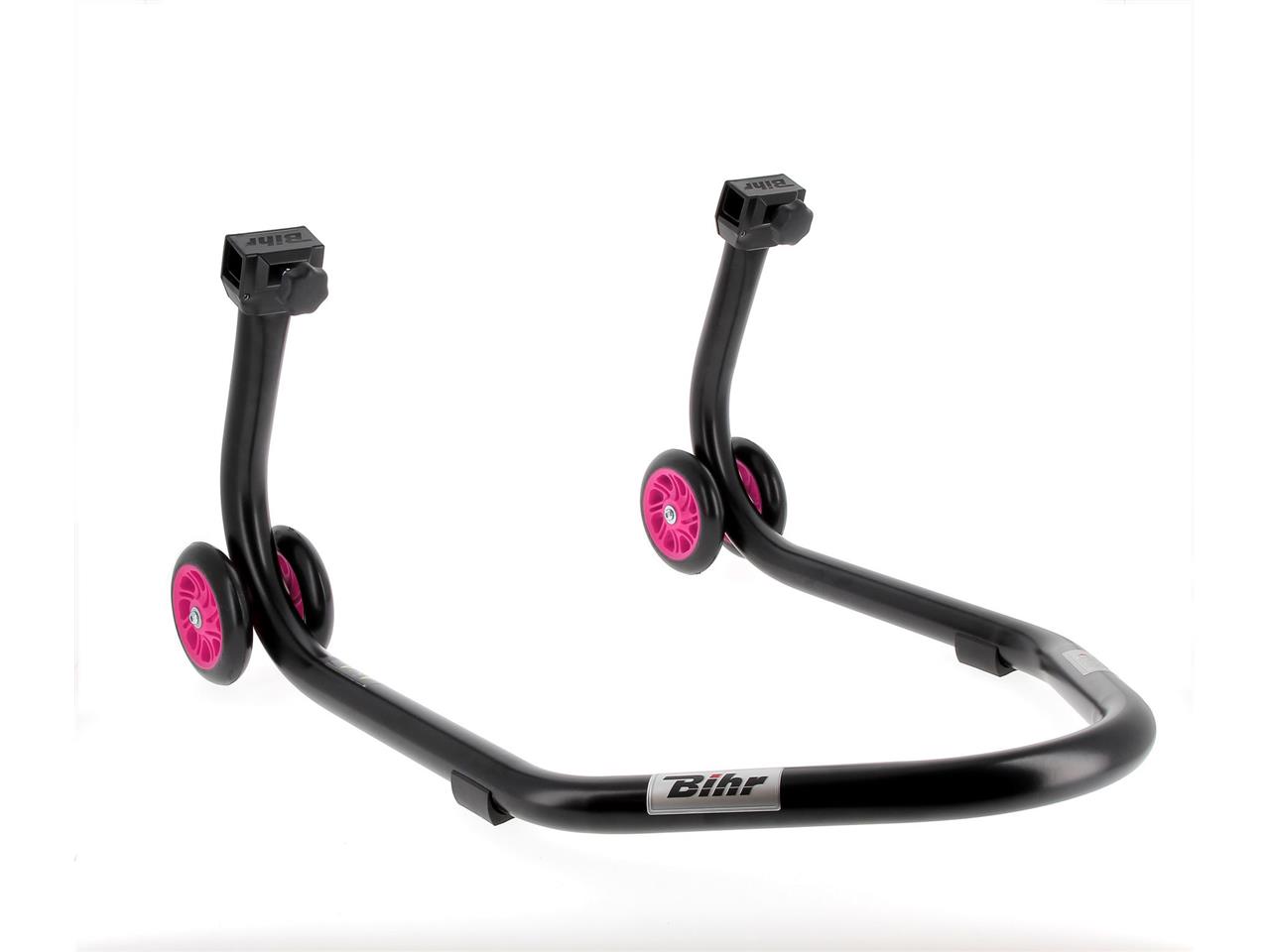 Béquille arrière marque Bihr Home Track supports en "L" couleur noir mat roues rose
