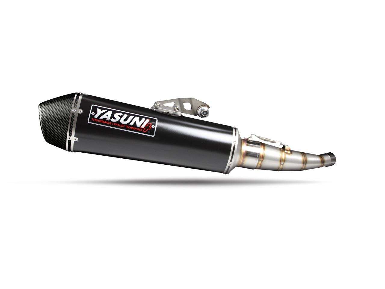 Silencieux marque Yasuni Black Edition inox noir/casquette carbone pour maxiscooter Yamaha