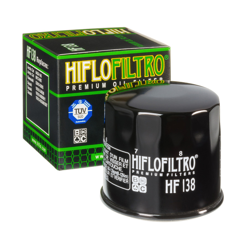 Filtre à huile noir brillant HF138 Hiflofiltro | Quad, Moto, Maxiscooter, Ssv