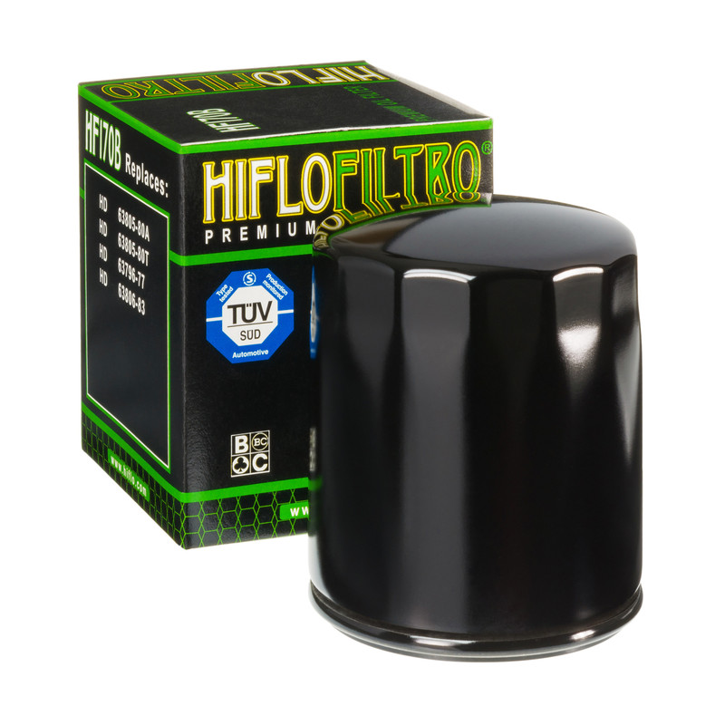Filtre à huile noir brillant HF170B marque Hiflofiltro | HARLEY DAVIDSON
