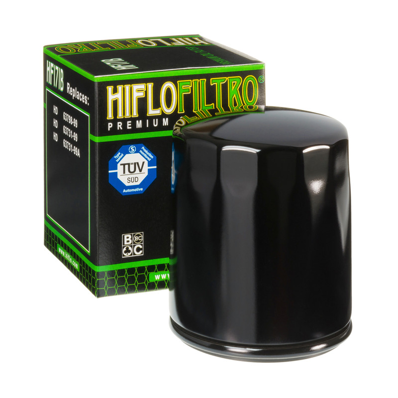 Filtre à huile noir brillant HF171B Hiflofiltro | HARLEY DAVIDSON, BUELL